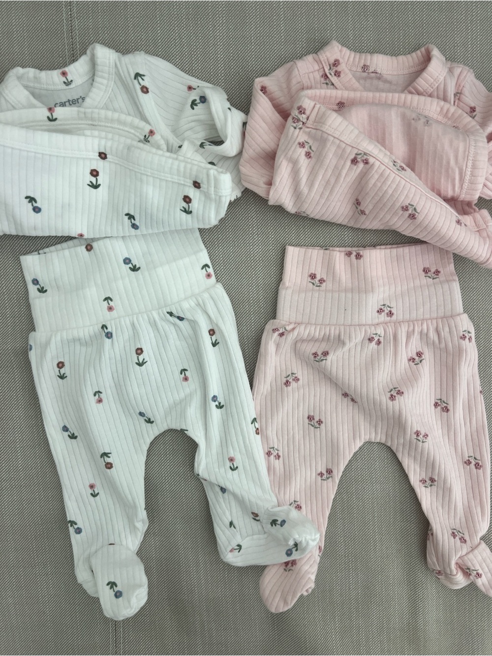 Carter's Ribbed Floral Matching Sets Pink newborn baby girl footed pyjama Carter - Picture 4 of 4
